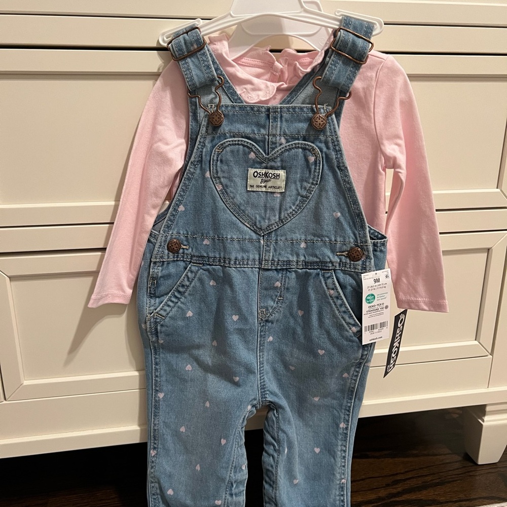 New Oshkosh B’gosh Denim Hearts Overalls 9 month
